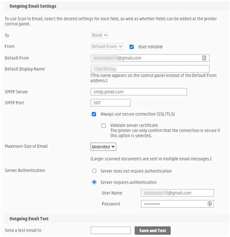 Here are the Gmail server settings that an email client needs to send mail from your Gmail account through Simple Mail Transfer Protocol . . Gmail smtp settings for hp printer